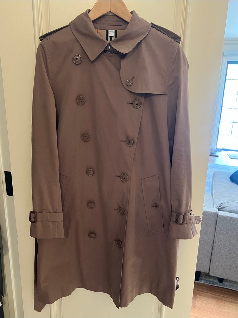 Burberry Taupe Double-Breasted Trench Coat- Long Waterloo Heritage Trench Coat